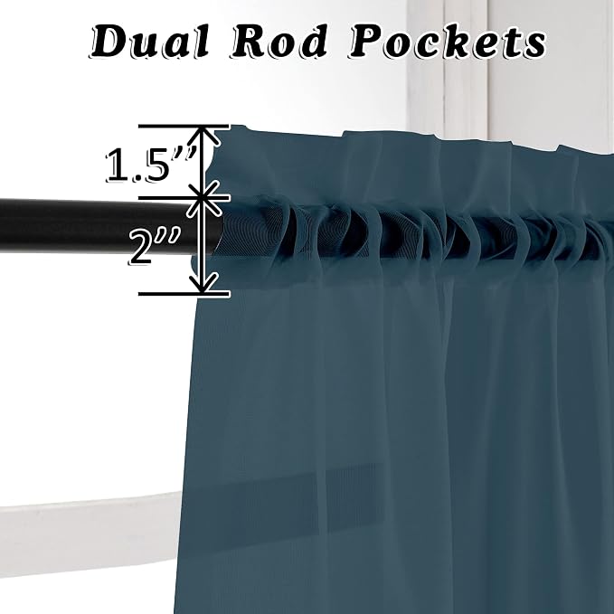 OVZME Dusty Blue Sheer Curtains 108 Inches Long, Light Filtering Semi - Image 2