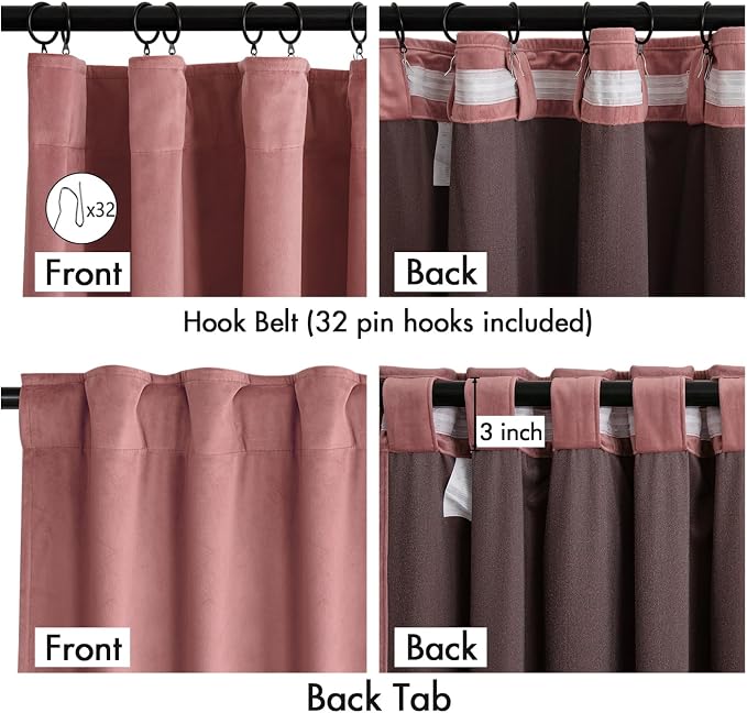 MIULEE Velvet Curtains 50W x 90L 2 Panels Dusty Rose Blackout Curtains | Luxury - Image 3