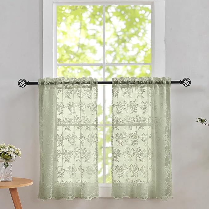 YJ YANJUN Vintage Lace Curtains 36 Inch Length-Victorian Floral Pattern Boho by YJYANJUN