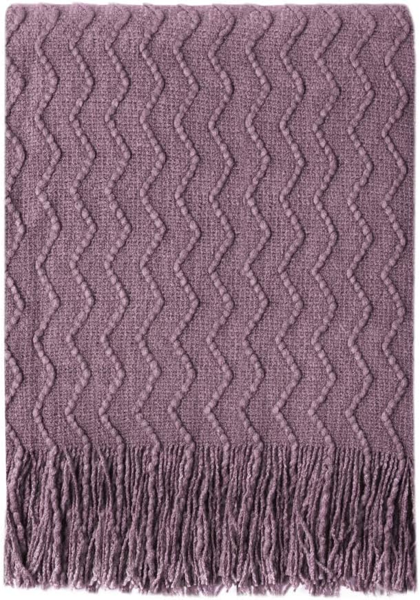 BOURINA Dark Lavender Throw Blanket 50x60 Inches Throw Textured Solid Soft Sofa by BOURINA