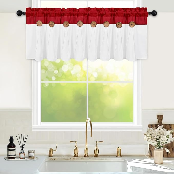 FRAMICS Farmhouse Valance Curtains, Boho Cotton Linen Kitchen Valance, Country by FRAMICS