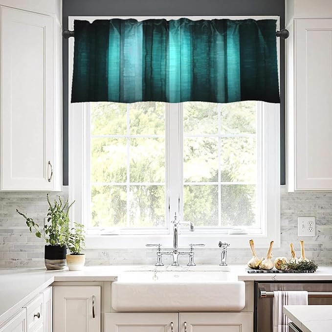 Emvency 2 Pack Valances Window Treatments, Teal Striped Abstract Glass Texture - Image 7