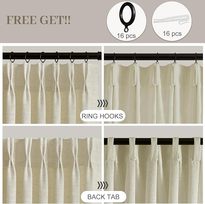 IVAPUPU Pinch Pleated Linen Curtains 90 Inches Long 2 Panels - Image 3