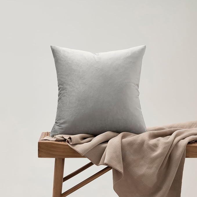 GIGIZAZA Pillow Covers 22x22 Silver Grey Set of 2 Velvet Square Throw Pillow - Image 8