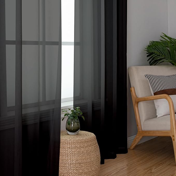Aiyufeng Black Sheer Curtains 90" Long - Image 2