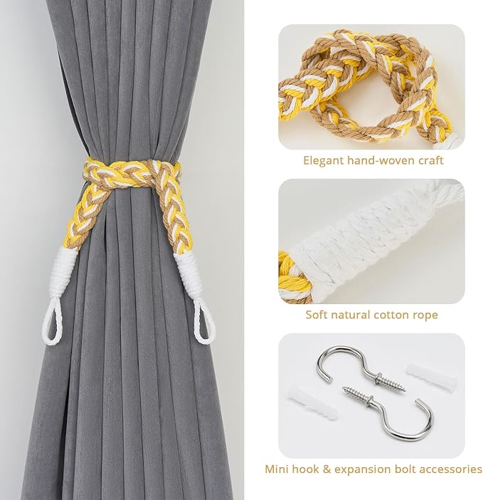 NICEEC 4 Pack Natural Cotton Rope Curtain Tiebacks Elegant Boho Style - Image 2