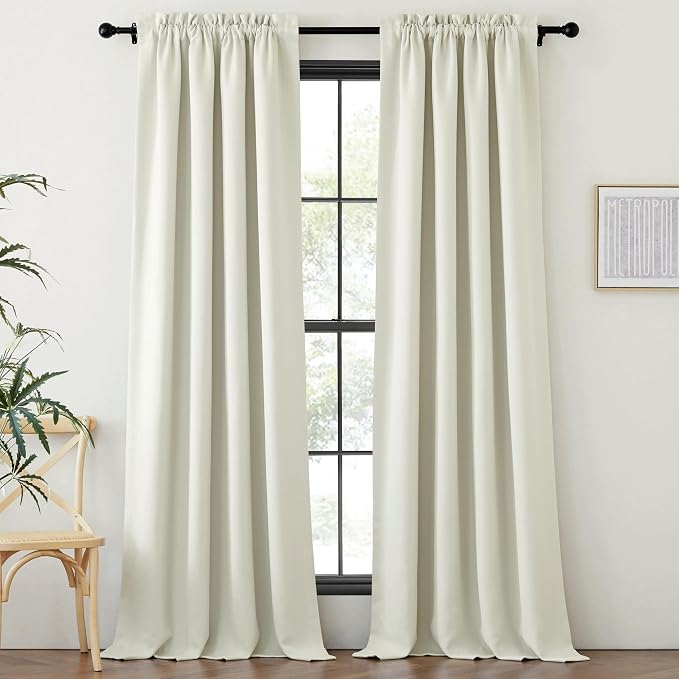 NICETOWN Thick Faux Linen Bedroom Curtains 108 inches Long, Room Darkening Dual - Image 2