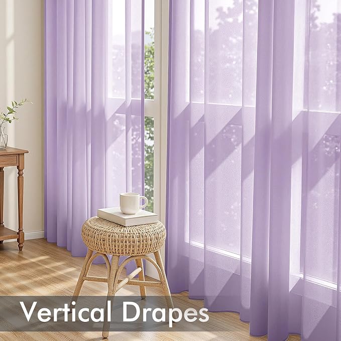 MIULEE Light Purple Sheer Curtains 72 Inches Long, 4 Panels Set, Lavender Light - Image 4