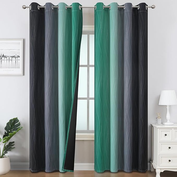 Estelar Textiler Black and Green Ombre Blackout Curtains 90 Inch Length by ESTELARTEXTILER
