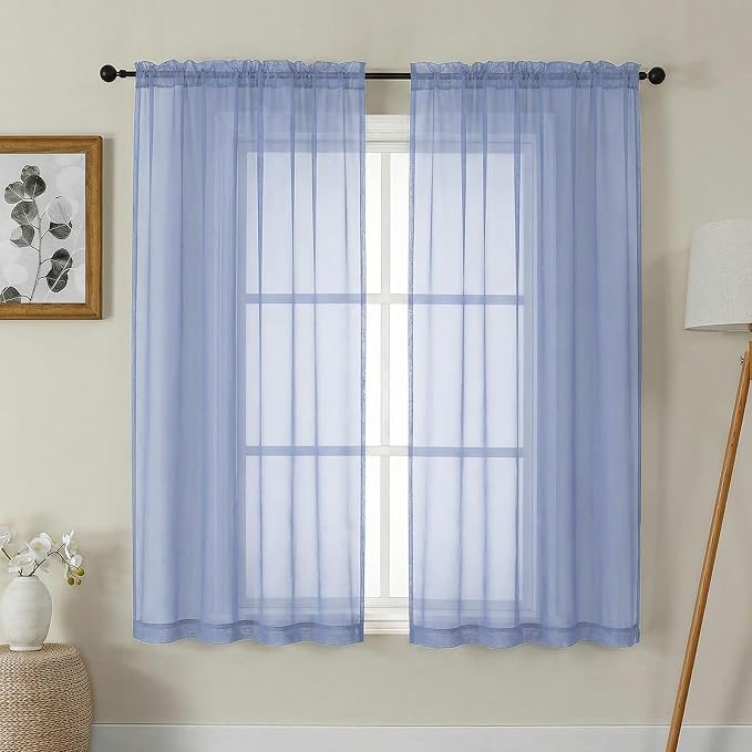 Gwine Denim Blue Sheer Curtains 63 Inch Length by Gwine