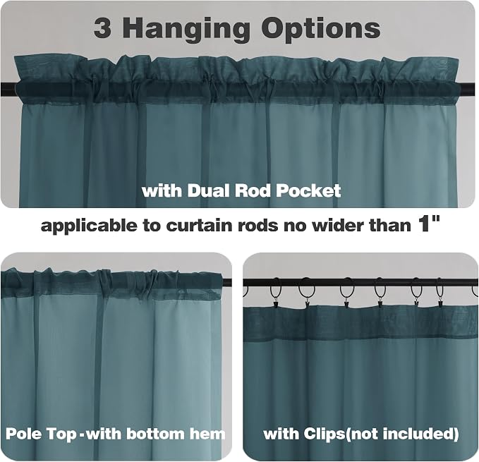 Chyhomenyc Sheer Curtains 63 Inch Length 2 Panels, Light Filtering Rod Pocket - Image 2