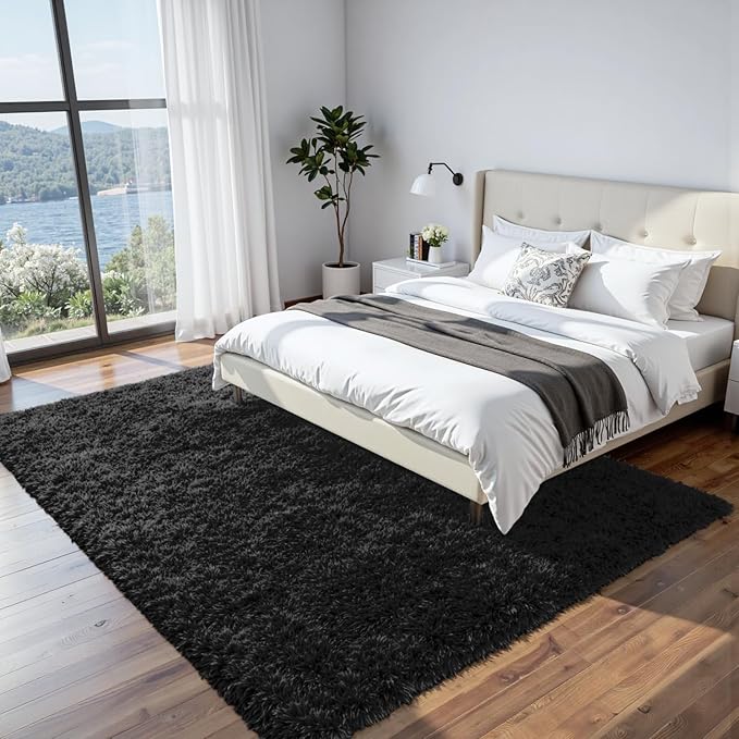 8x10 Area Rugs for Living Room Rug: Soft Fluffy Shag Black Rugs for Bedroom - Image 3