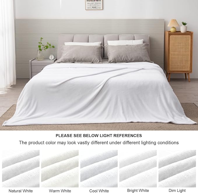BEDELITE Fleece Blankets Queen Size White Throw Blankets - Image 3