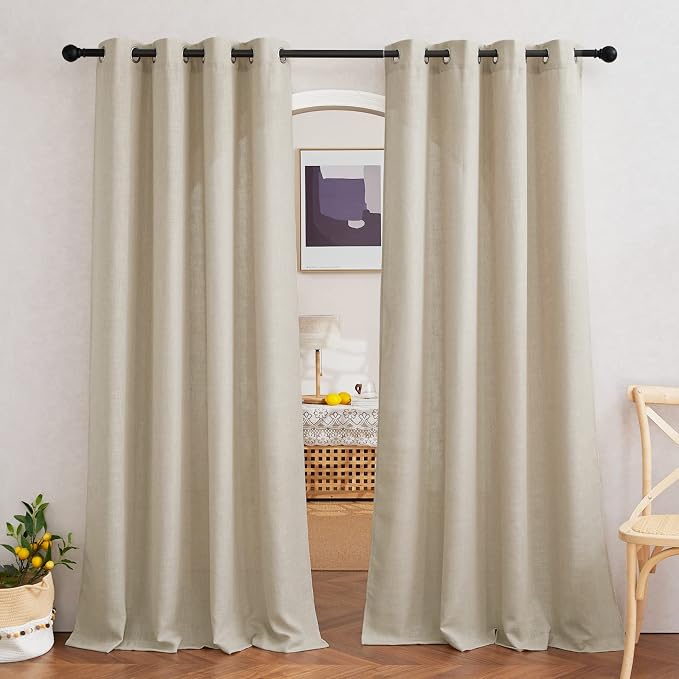 NICETOWN Light Filtering Linen Curtains 84 inch Long 2 Panels Set, Grommet by NICETOWN