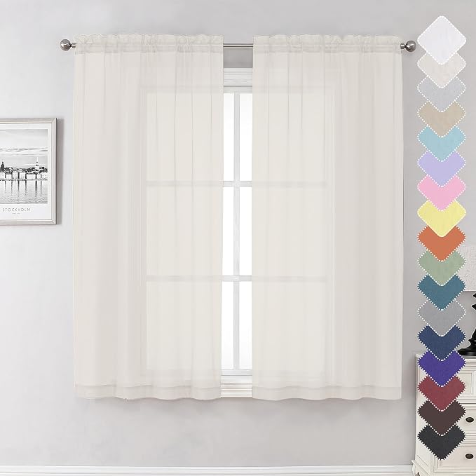 Lecloud Ivory Sheer Curtains 63 Inch Long 2 Panels, Elegant Voile Drapes by Lecloud