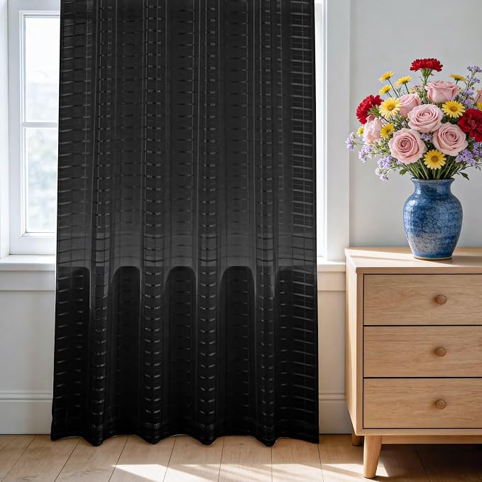 SpaceDresser Check Sheer Curtains 108 Inches Long - Image 3