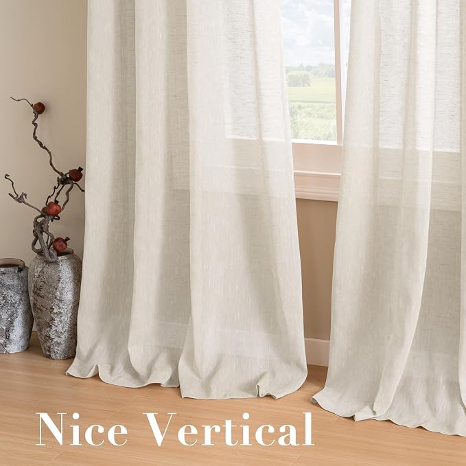 H.VERSAILTEX Elegant Natural Linen Curtain Panels Energy Efficient Semi - Image 7