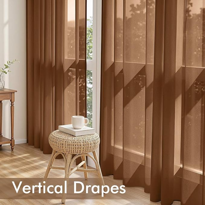 MIULEE Dark Brown Sheer Curtains 72 Inches Long 4 Panels 42 x 72 Inches | Light - Image 5
