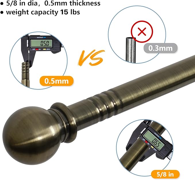 Antique Brass Curtain Rods for Windows 66 to 120, Adjustable Long Curtain Rod - Image 4