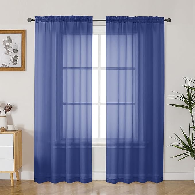 Gwine Royal Blue Sheer Curtains 84 Inches Long 2 Panels Set by Gwine