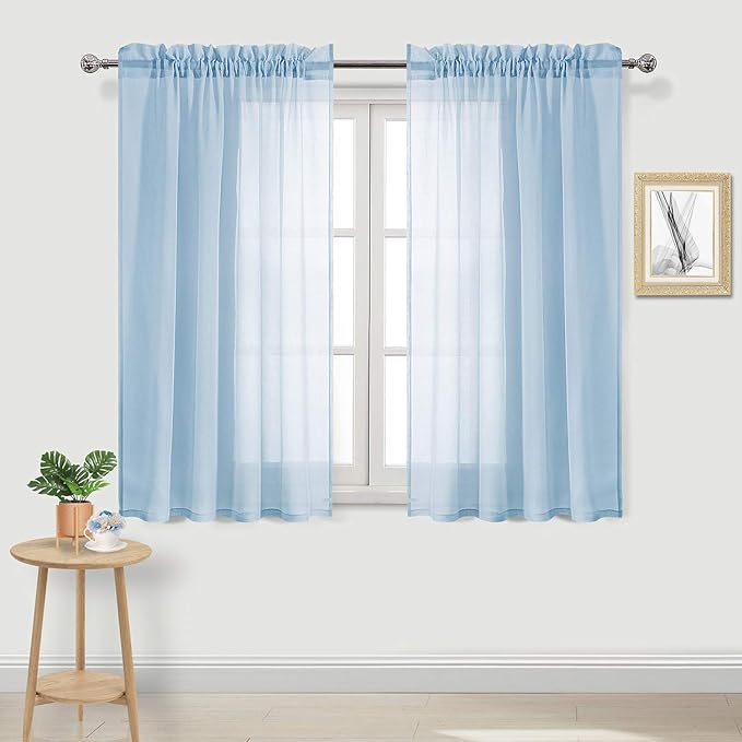 DWCN Sky Blue Sheer Curtains Semi Transparent Voile Rod Pocket Curtains by DWCN