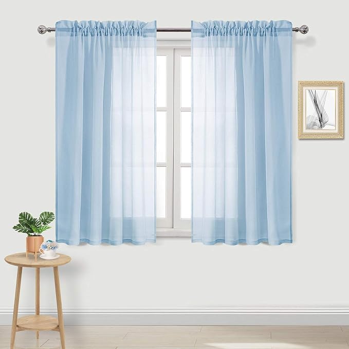 DWCN Sky Blue Sheer Curtains Semi Transparent Voile Rod Pocket Curtains by DWCN