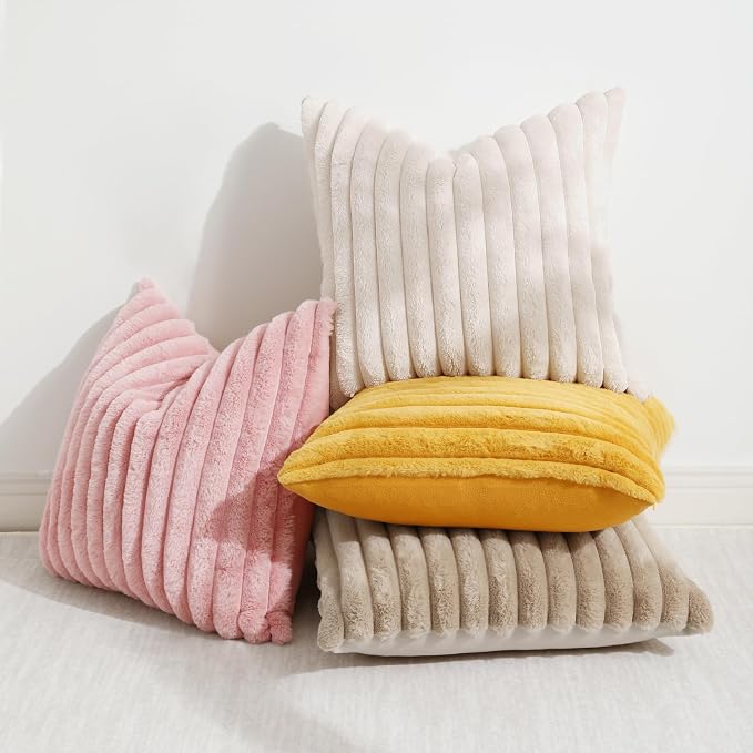 decorUhome Summer Cozy Faux Fur Throw Pillow Covers 20x20 Set of 2 Decorative - Image 6