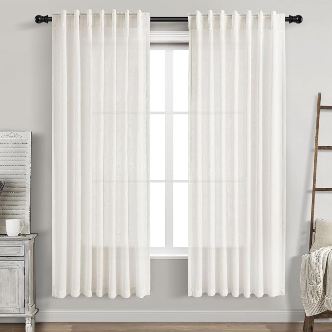 Beige White Linen Curtains 72 Inch Length by Nanspring