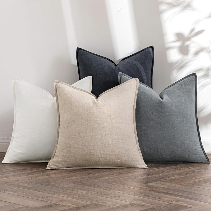 MIULEE Neutral Cream/Gray Linen Pillow Covers Pack of 4 Decorative Natural by MIULEE