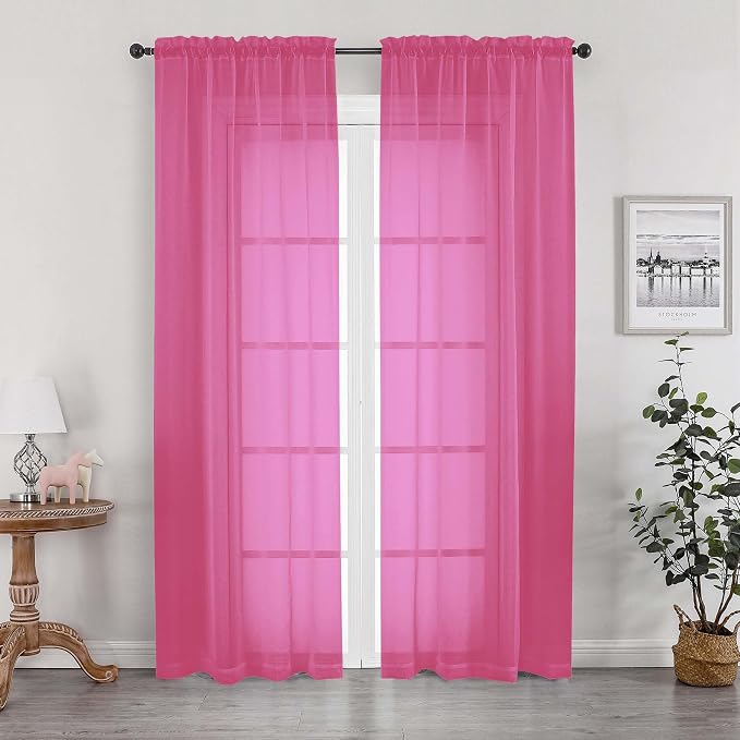 OWENIE Hot Pink Sheer Curtains for Bedroom Living Room 72 Inches Long 2 Panels by OWENIE