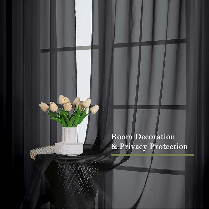 Lecloud Black Sheer Curtains 108 Inches Long 2 Panels Set, Extra Wide Airy - Image 6