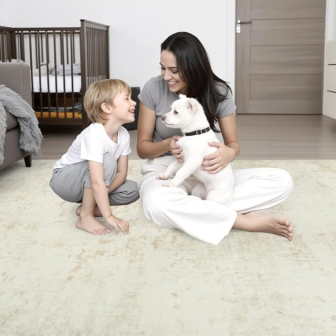 Area Rug Living Room: 4x4 Modern Washable Indoor Soft Carpet Beige | - Image 10