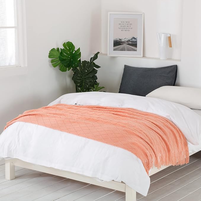 BOURINA Orange Throw Blanket 50x60 Inches Throw Textured Solid Soft Sofa Couch - Image 2