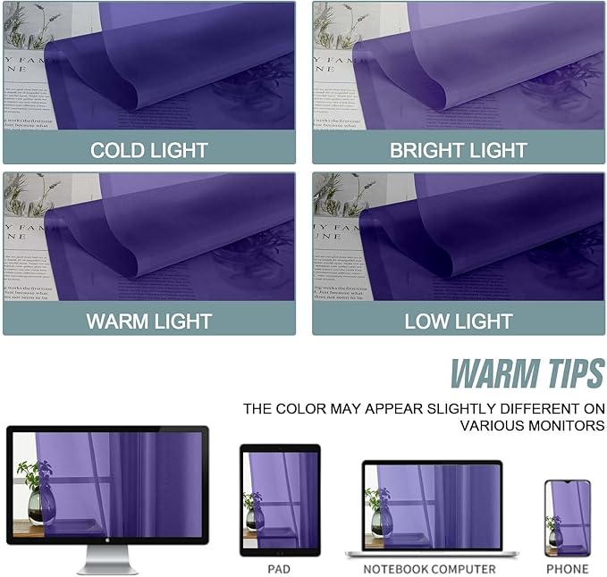 Purple Sheer Curtains Tier 30 Inches Length 2 Panels Set, Light Filtering - Image 7