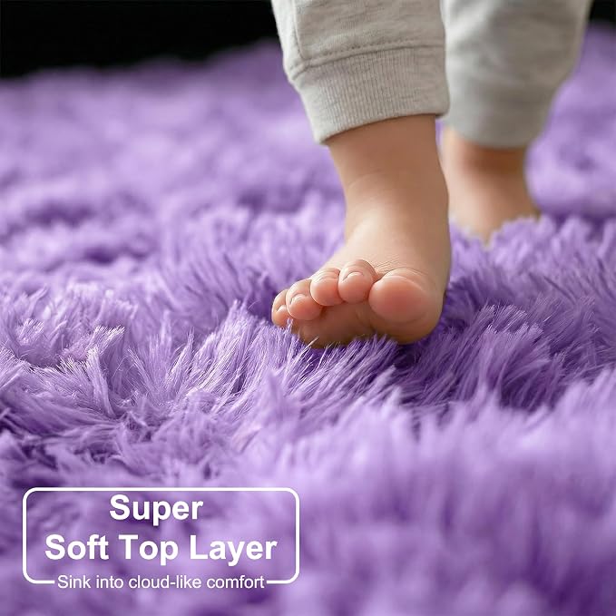 Amdrebio Purple Round Rugs 5Ft for Girls Bedroom Decor Aesthetic, Fluffy Fuzzy - Image 2