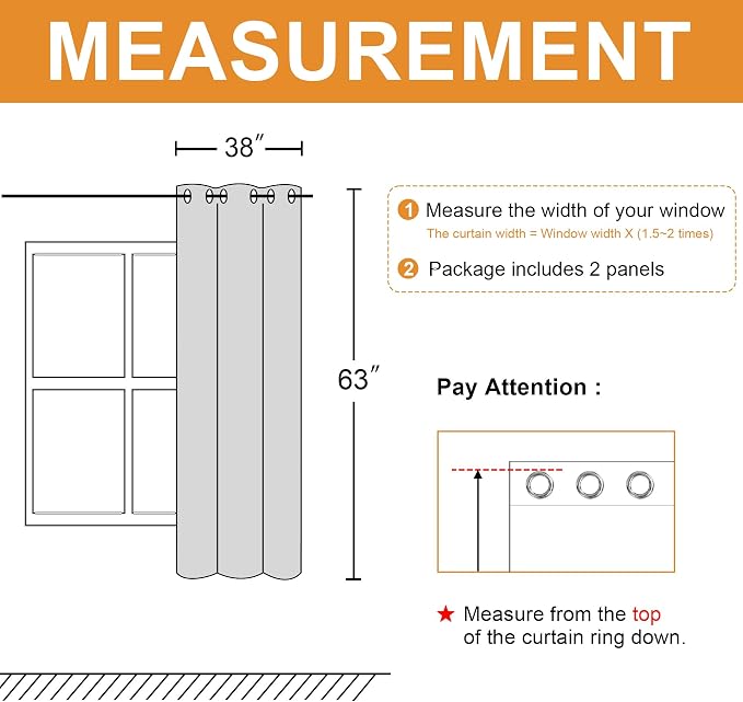 Blackout Curtains for Bedroom, Light Beige, 38 x 63 Inch, 2 Panels | Thermal - Image 7
