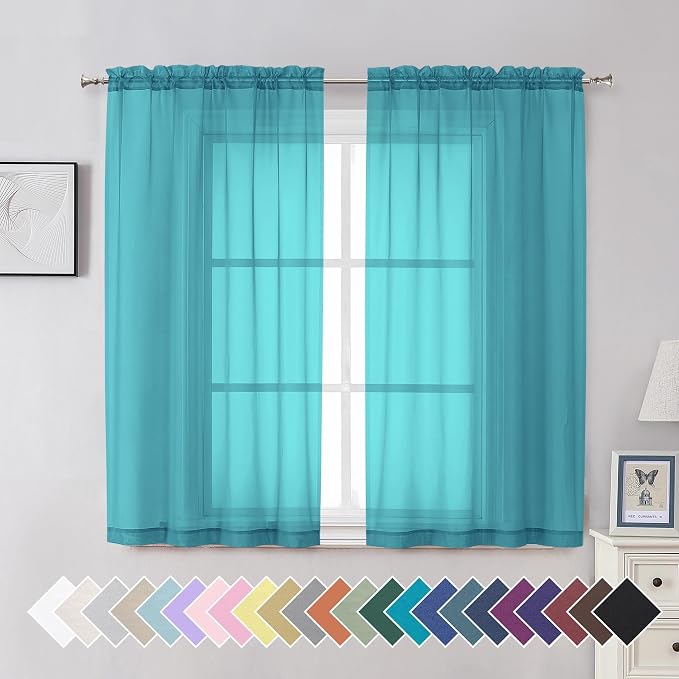Aiyufeng Turquoise Sheer Curtains 54 Inch Length 2 Panels Set, Light Filtering by Aiyufeng