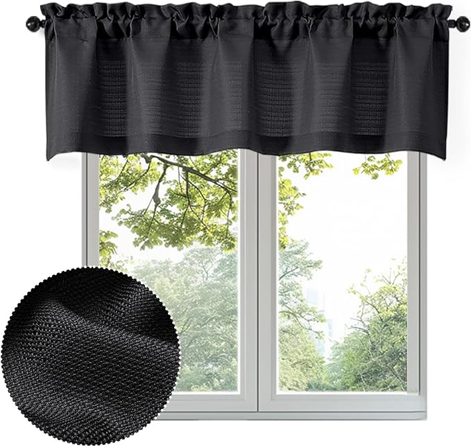 OWENIE Bob Valance Curtains 18 Inch Length 1 Piece, Faux Linen Slub Solid Black by OWENIE
