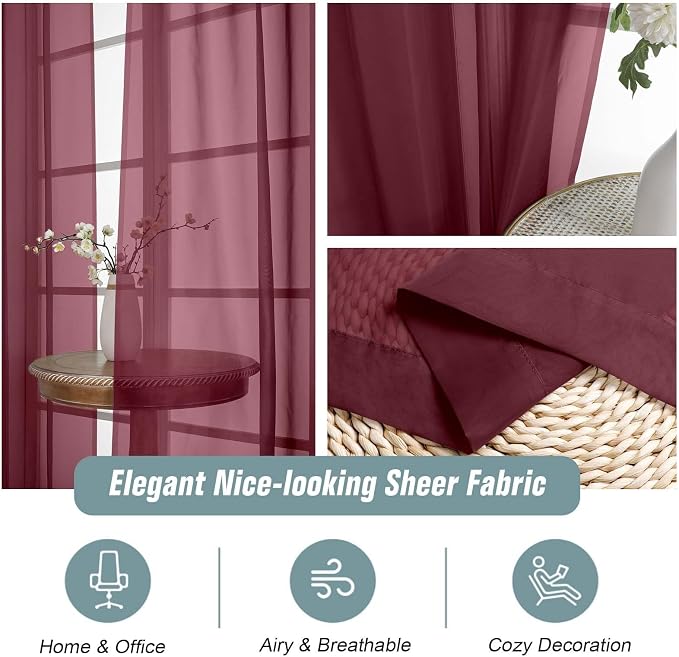 Extra Wide Sheer Curtains 90 Inches Long 2 Panels, Light Filtering Lightweight - Image 4