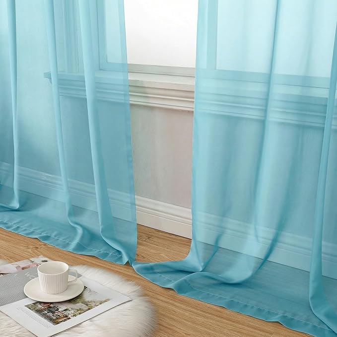 Aiyufeng Aqua Sheer Curtains 84 Inches Long 2 Panels Set - Image 6