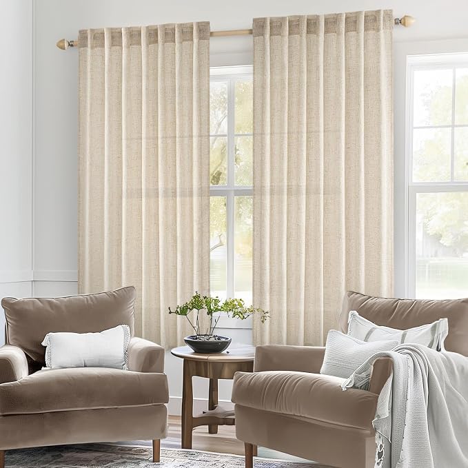 MIULEE Light Taupe Linen Curtains 63 Inch Length 2 Panels - Image 2