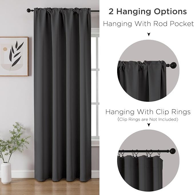 CUCRAF Dark Grey Blackout Curtains Customize, Rod Pocket Room Darkening Curtain - Image 3