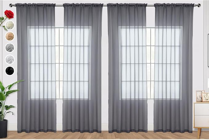 SpaceDresser Grey Sheer Curtains 4 Panels Rod Pocket Semi-Sheer Curtain 72 by SpaceDresser