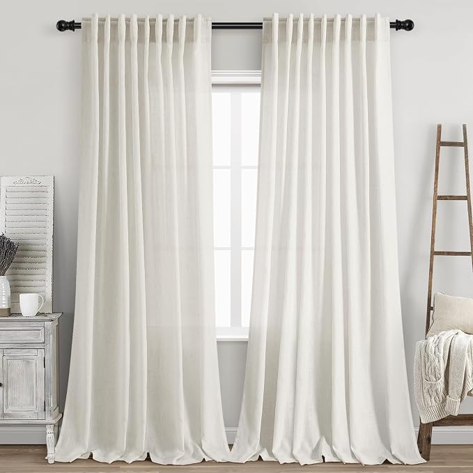 Extra Long Cream Linen Curtains 102 Inches Long 2 Panels Set by Nanspring