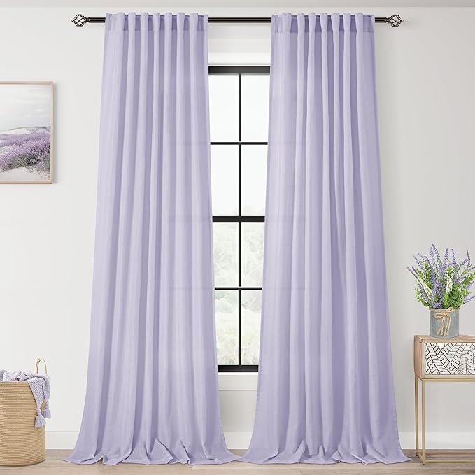 Lavender Purple Linen Curtain 90 Inch Long 2 Panels by Jolilight
