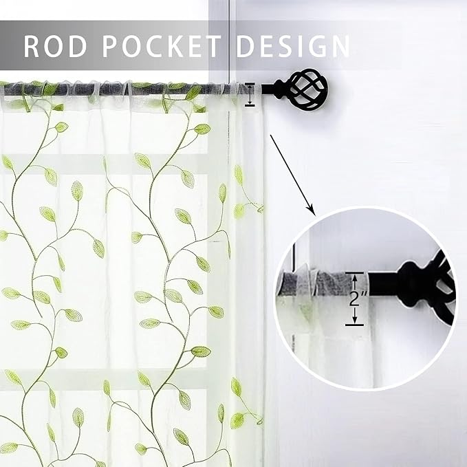 MRTREES Sheer Curtain Valance Rod Pocket, 2 Panels Leaves Embroidered Christmas - Image 2