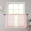 Kitchen Curtains 24 Inch Length Tier 2 Pieces, Blush Sheer Curtain Solid Soft by WelvetBLK