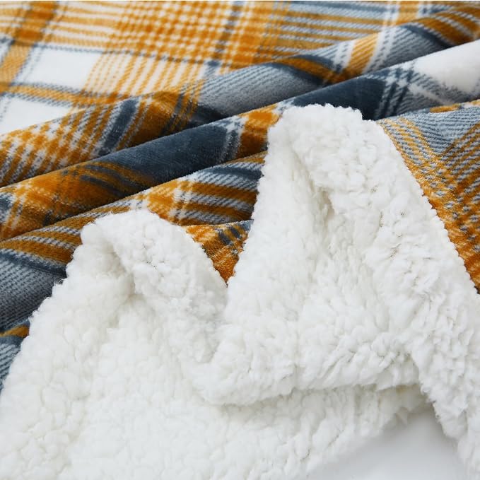 PU MEI Sherpa Blanket Queen Plaid Thick Bed Blanket, 80”*90” Super Soft Flannel - Image 4