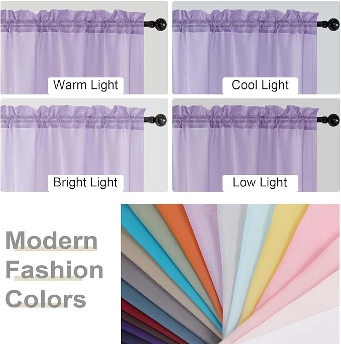 Lavender Valances for Windows, Lavender Sheer Curtains 14 Inch Length 2 Pack - Image 5