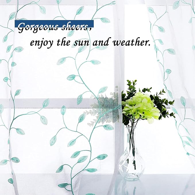 MRTREES Sheer Christmas Curtain Valance, 2 Panels Leaves Embroidered Small - Image 4